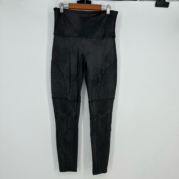 SPANX Faux Leather Moto High Waist Leggings Womens Size XL Black 20136R - Picture 2 of 10